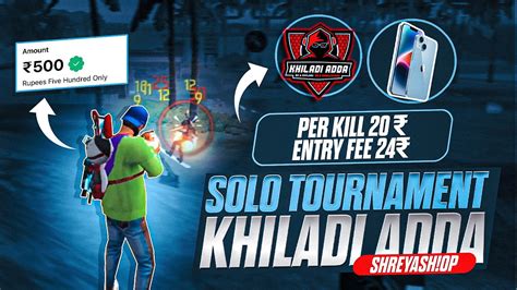 ENTRY FEE 24 PER KILL 20 SOLO TOURNAMENT IN KHILADI ADDA FULL