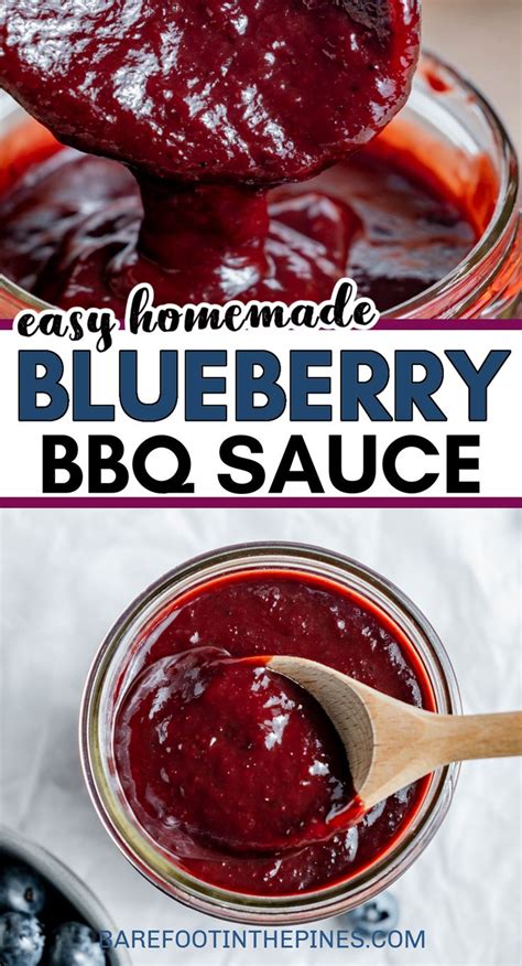 Blueberry Bbq Sauce In A Glass Jar With A Wooden Spoon And Text Overlay