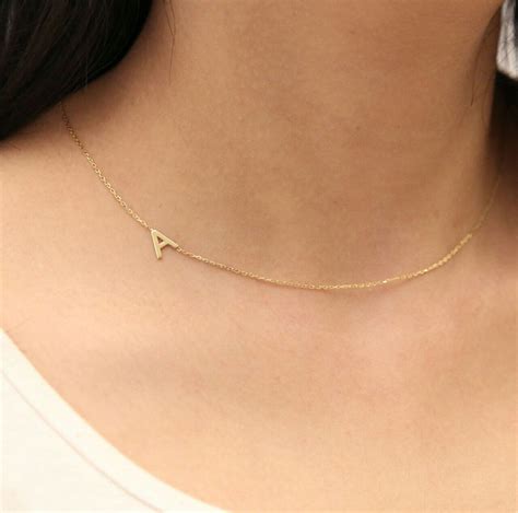 14k Gold Initial Necklace Personalized Sideways Initial Etsy