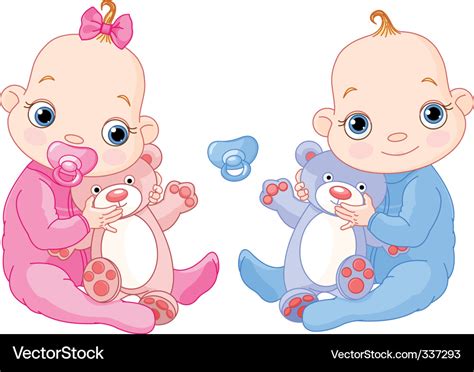 Cute Twins With Toys Royalty Free Vector Image