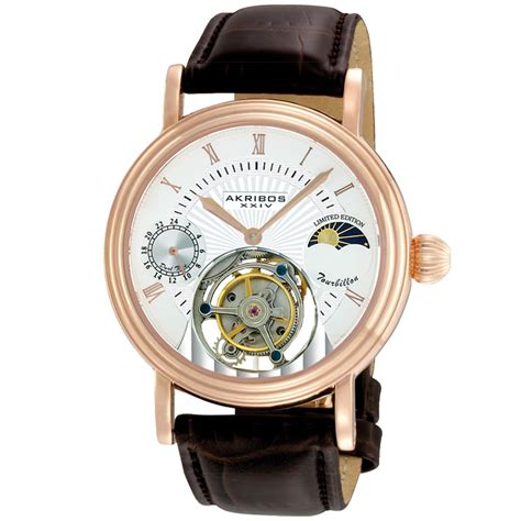 Akribos Xxiv Genuine Mechanical Tourbillon Moonphase Watch Free