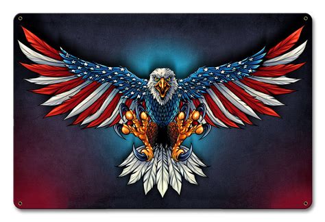 Eagle With Us Flag Wings Vintage Sign Garage Art