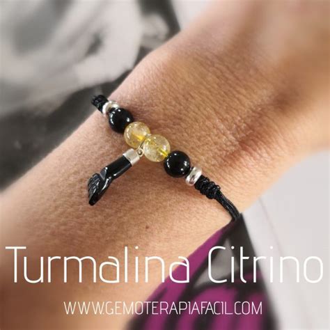 Pulsera Turmalina Y Citrino Con Mano De Azabache Gemoterapia F Cil