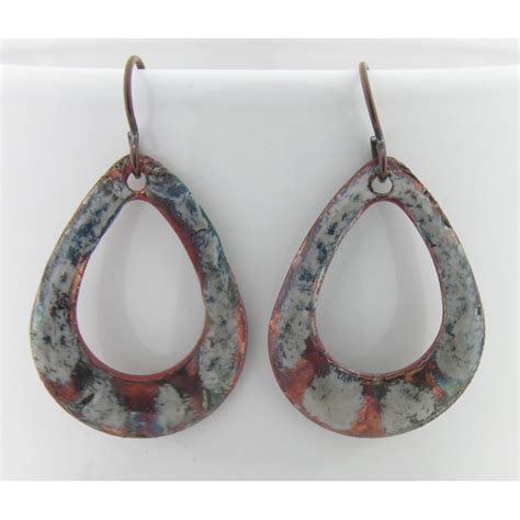 Rustic Raku Earrings Handmade Artisan Organic Raku Enamel On Copper Earrings With Niobium Ear