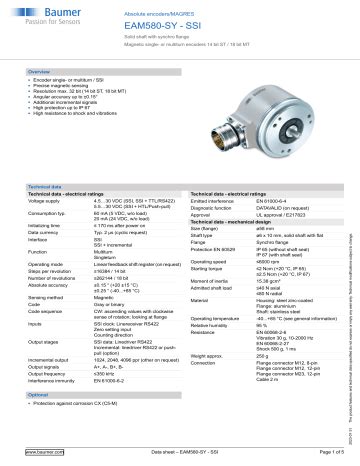 Baumer Eam Sy Ssi Absolute Encoder Data Sheet Manualzz