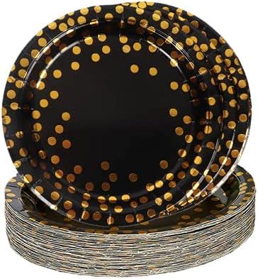 Topways White Gold Birthday Decorations Paper Plates Inch Disposable