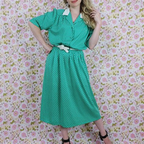 Womens Green And White Dress Depop