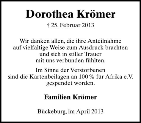 Traueranzeigen Von Dorothea Kr Mer Trauer Anzeigen De