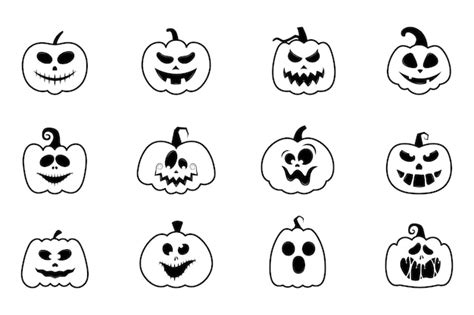 Premium Vector Set Of Halloween Pumpkin Scary And Funny Faces Of