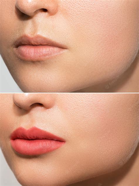 Premium Photo Female Lips After Permanent Makeup Lip Blushing Procedure