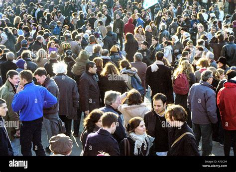 paris france high angle diverse overview large crowd  french