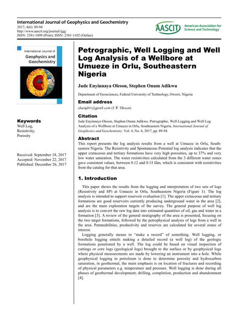 Pdf Petrographic Well Logging And Well Log Analysis Of A Article