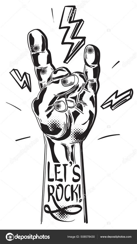 Let S Rock Black White Heavy Metal Hand Gesture Stock Vector By Alex