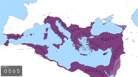Map Of The Eastern Roman Empire Under Justinian The Great In 565 Ad