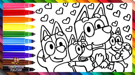 Desenhar E Colorir Bluey E Sua Família 🐶 ️🧡💛💚💙💜 Desenhos Para Crianças