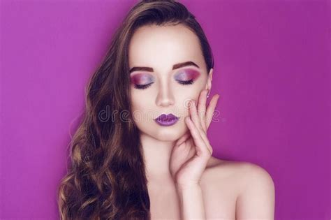 Fashion Model Woman Creative Pink And Blue Make Up Beauty Art Portrait