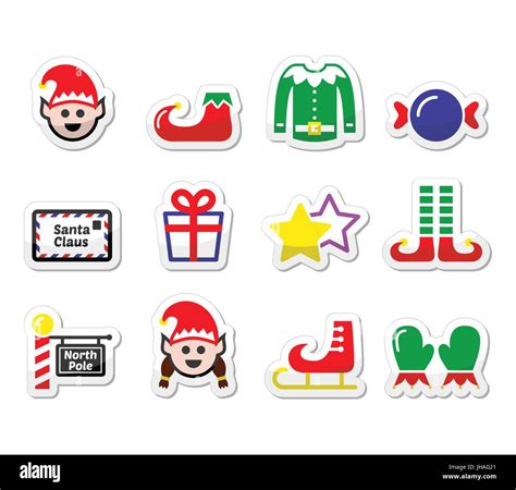 Elf Christmas Vector Label Set Xmas North Pole Color Label Set