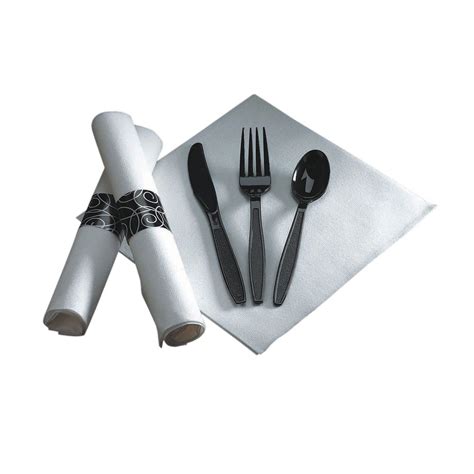 Hoffmaster 119971 CaterWrap Black Plastic Silverware And White 17 Sq