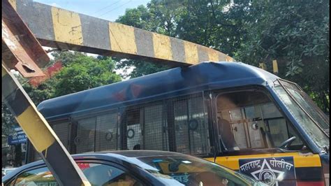 Pune Police Van Gets Stuck Under Height Barrier Cops Cut And Remove It