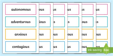 Ous Suffix Word Cards Professor Feito Twinkl