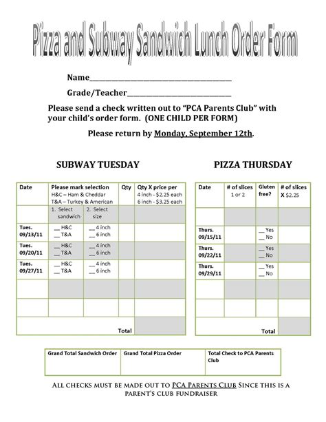 Printable Pizza Order Forms