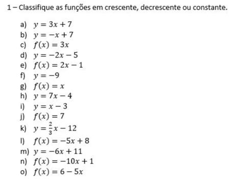 Classifique As Fun Es Em Crescente Decrescente Ou Constante Obs