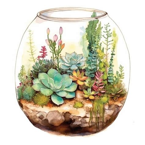 Premium AI Image A Painting Of A Fish Bowl Filled With Succulents And