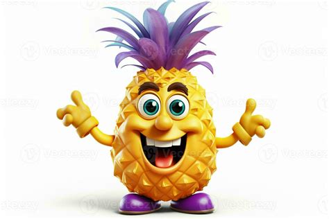 3d Illustration Of Pineapple Cartoon Character With Happy Expression On White Background Ai