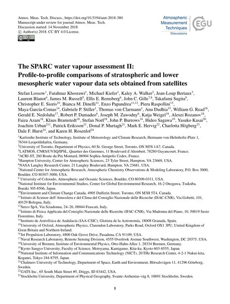 Pdf The Sparc Water Vapour Assessment Ii Profile To Profile