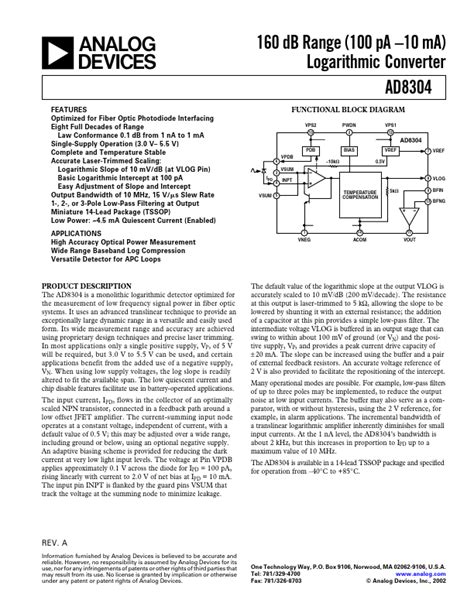 Ad8304 Analog Devices Converter Hoja De Datos Ficha Técnica