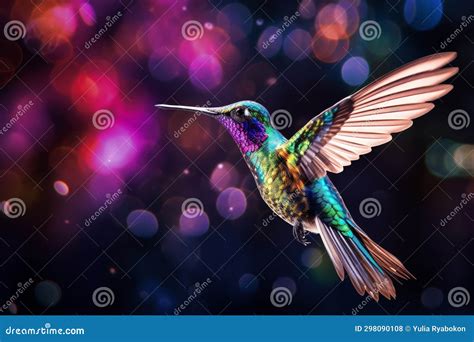 Dazzling Hummingbird Flying Generate Ai Stock Photo Image Of Feather