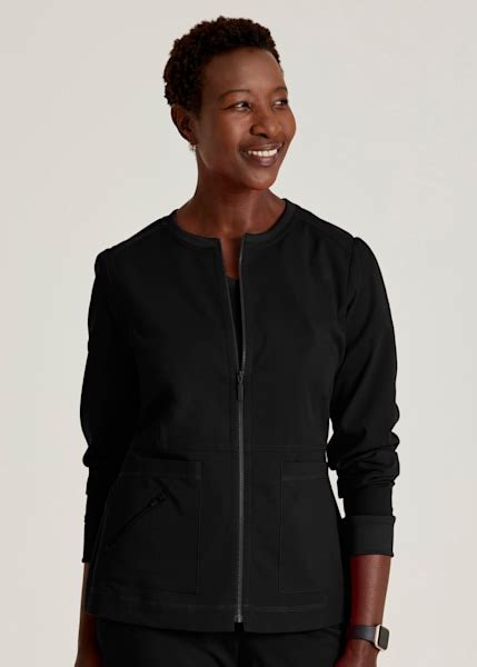 Greys Anatomy Spandex Stretch Millie 4 Pocket Round Neck Zip Front Scrub Jacket Scrubs And Beyond