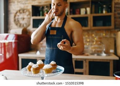 Nude Man Apron Cooking Dessert Cream Stock Photo Shutterstock