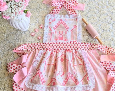 Girl Pink Christmas Gingerbread Apron Doll Apron Pink Christmas Aprons Holiday Apron Etsy