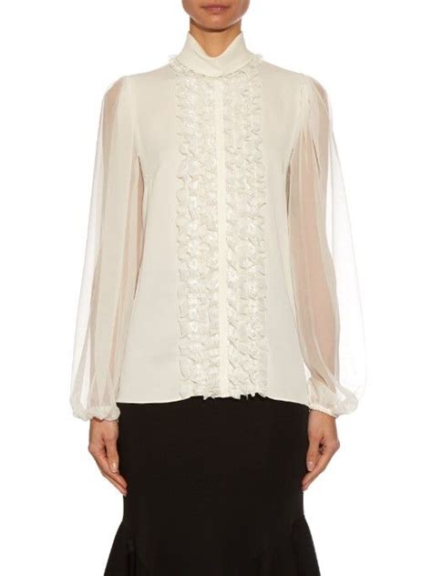 Dolce And Gabbana Ruffle Front Silk Blend Blouse Blouse Women Wear