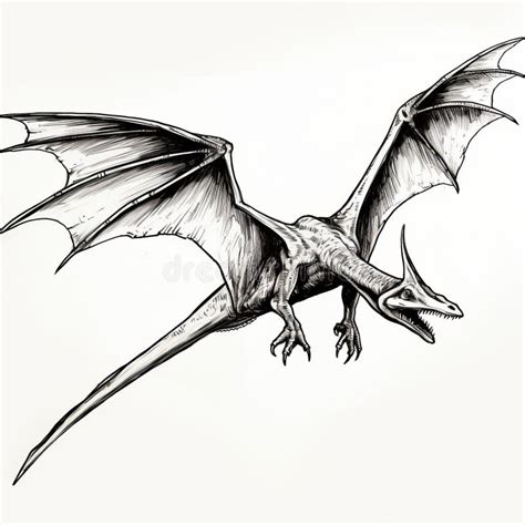 Realistic Inked Illustration of a Majestic Flying Dragon Stock Illustration - Illustration of ...