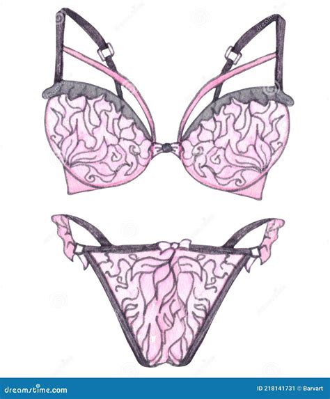 Watercolor Lingerie Hand Draw Underwear Fashion Illustration Stock