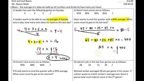 Find The Missing Value Given The Mean Worksheet