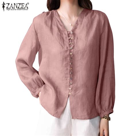 ZANZEA Women Daily Solid Color Button Down Six Quarter Sleeves V Neck