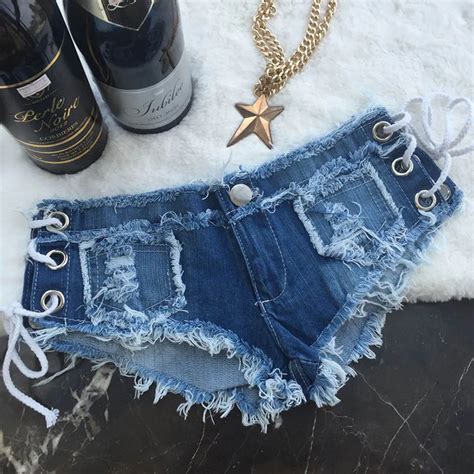 Summer Fashion Lace Up Sexy Hole Skinny Super Short Shorts Jeans Denim