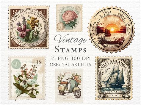 Vintage Stamps 35pc PNG Vintage Stamps PNG Retro Stamps PNG Vintage ...