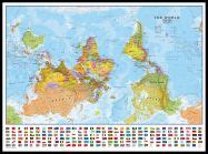 Large Upside Down World Wall Map Political With Flags Pinboard