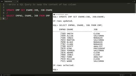 Sql Query To Swap Content Of Two Column Using Update Statement Youtube