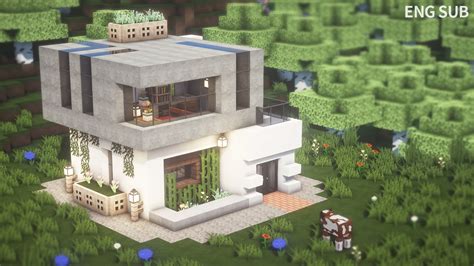 Minecraft How To Build A 10x10 Modern House Tutorial Relaxing Video 16 마인크래프트 건축 모던하우스