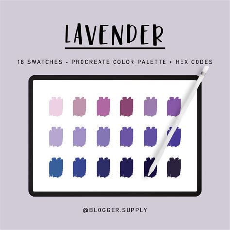 Lavender Procreate Color Palette Hex Color Codes Purple Etsy Color