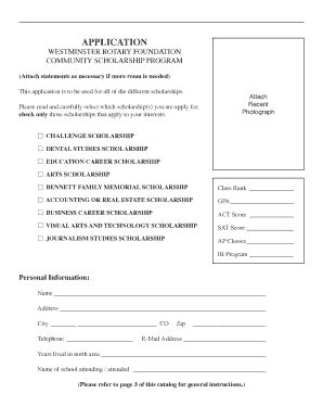 Fillable Online Editable Rotary Scholarship Application 2019