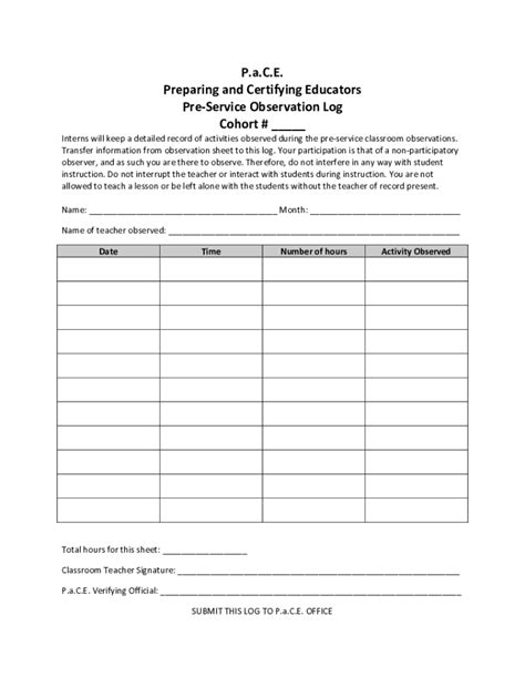 Fillable Online Pre Service Observation Form And Logs Fax Email Print