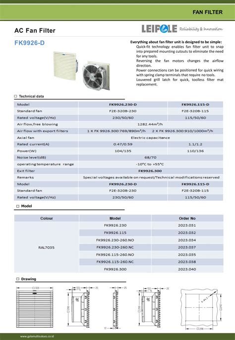 FK9926 D Enclosure Cabinet Fan And Filter LEIPOLE Gala Multi Sukses