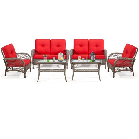 Meetleisure 6 Piece Rattan Sofa Seating Group With Cushionsincluding 2 Chairs2 Sofa2 Tables