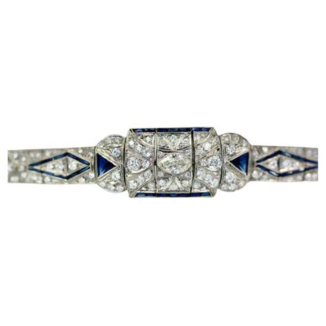 Art Deco Sapphire Diamond Platinum Link Bracelet For Sale At 1stdibs